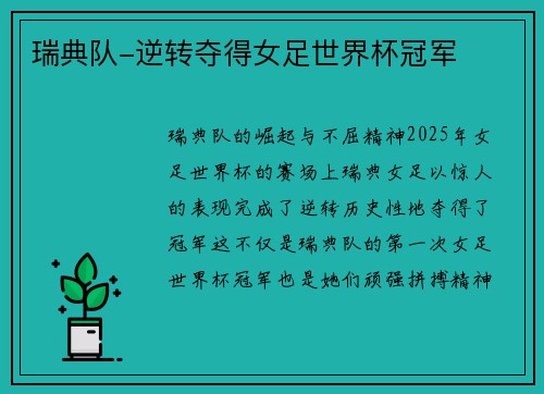 瑞典队-逆转夺得女足世界杯冠军