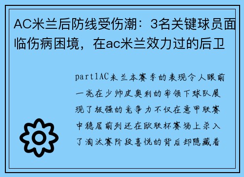 AC米兰后防线受伤潮：3名关键球员面临伤病困境，在ac米兰效力过的后卫